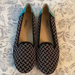 New Vaneli Black and Mint Green Studded Flats